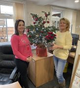 Sarah (left) and Sue getting in the Christmas spirit
