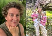 Bonded by butterflies: Amanda Thomas, left, and Emma Atkinson with her daughters, right.